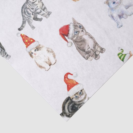 Frohe Weihnachtskatzen mit Weihnachtsmannmützen Seidenpapier (Detail)