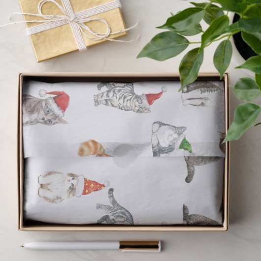 Frohe Weihnachtskatzen mit Weihnachtsmannmützen Seidenpapier (Geschenk)