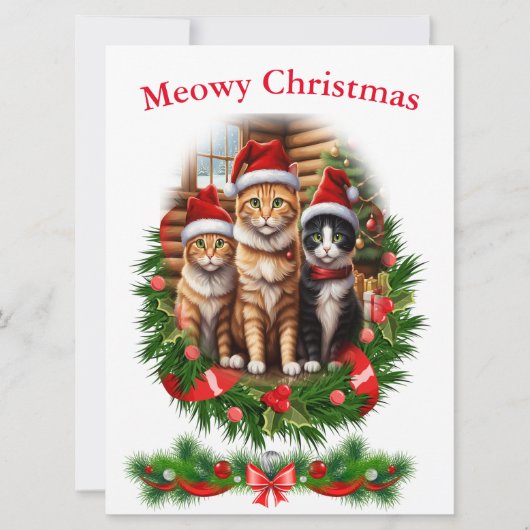 Frohe Weihnachtskatzen Tiere Einladung (Vorderseite)