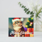 Frohe Weihnachtskatzenleder Postkarte (Stehend Vorderseite)
