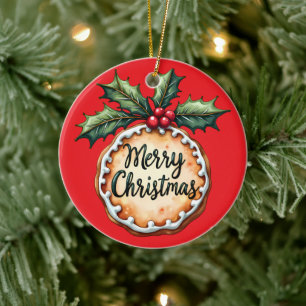 Frohe Weihnachtskekse mit Holly Berries Keramik Ornament