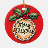 Frohe Weihnachtskekse mit Holly Berries Keramik Ornament (Vorne)