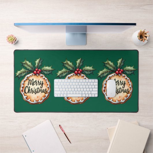 Frohe Weihnachtskekse mit Holly Berries Schreibtischunterlage (Büro 1)