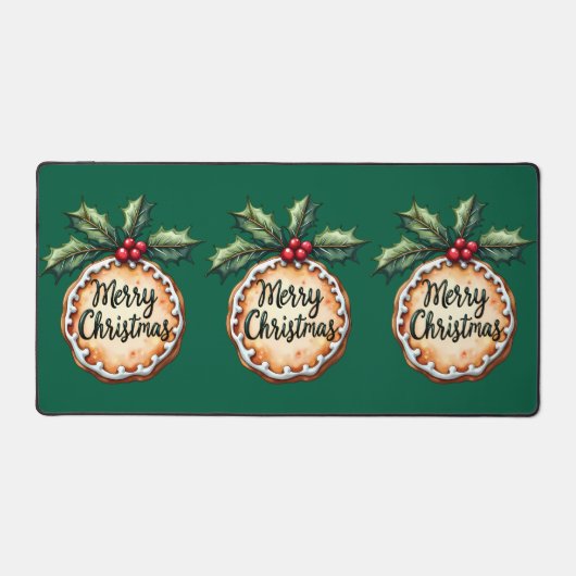Frohe Weihnachtskekse mit Holly Berries Schreibtischunterlage (Vorderseite)