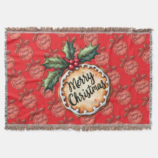 Frohe Weihnachtskekse mit Stechpalmenbeeren Rot Decke (Vorderseite)