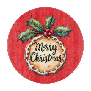 Frohe Weihnachtskekse mit Stechpalmenbeeren Rot Schneidebrett