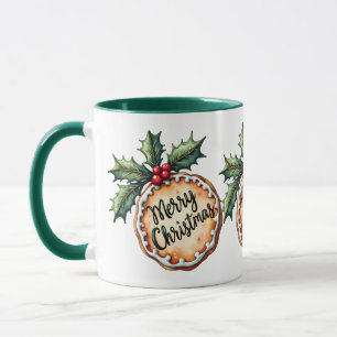 Frohe Weihnachtskekse mit Stechpalmenbeeren Tasse