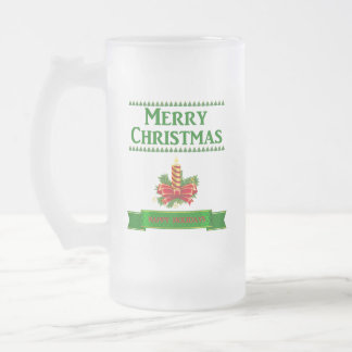 Frohe Weihnachtskerze (grn/rot) Mattglas Bierglas