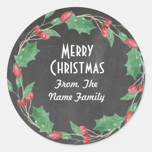 Frohe Weihnachtskhalk Rustikale Blume Kreidepfropf Runder Aufkleber (Vorderseite)