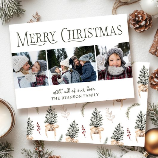 Frohe Weihnachtskiefer Drei Foto Feiertagskarte