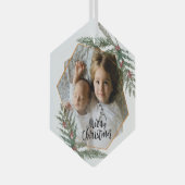 Frohe Weihnachtskiefer und Beeren Foto Ornament Aus Glas (Vorderseite Rechts)