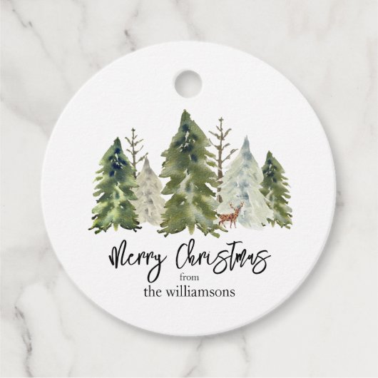 Frohe Weihnachtskiefernbaum Grün Rustikale Wasserf Geschenkanhänger (Vorderseite)