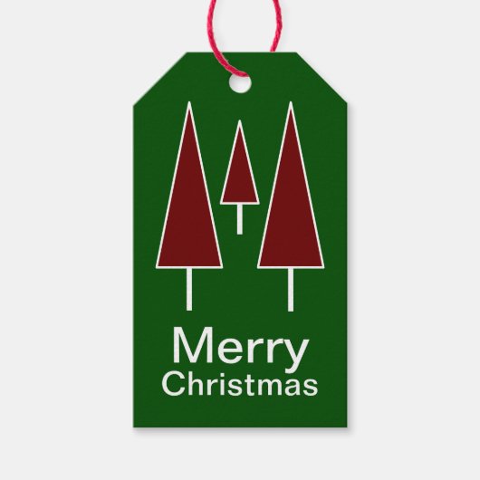 Frohe Weihnachtskiefernbäume Abstrakt Rot Grün Geschenkanhänger (Vorderseite)