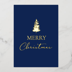 Frohe Weihnachtskiefernfirma Name Blue Gold Folien Feiertagskarte
