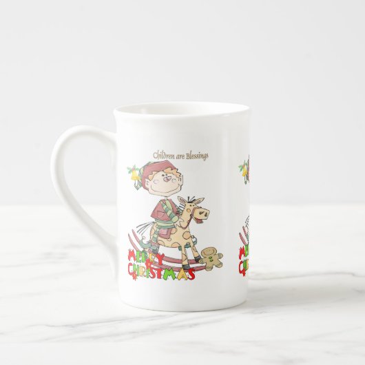 Frohe Weihnachtskinder sind Segen China Tasse (Links)