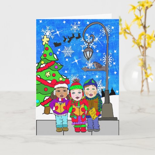 Frohe Weihnachtskinderreise Karte (Gelbe Blume)