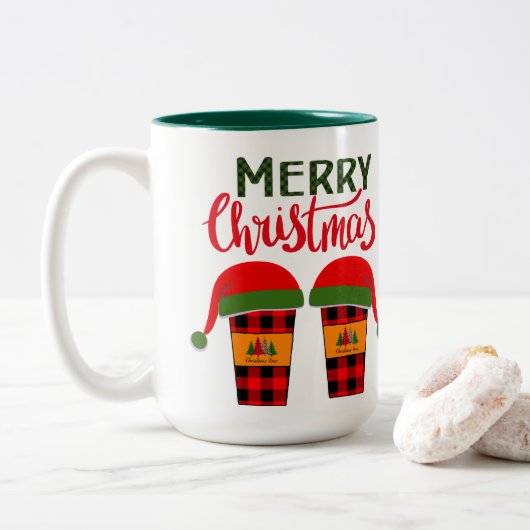 Frohe Weihnachtskleidung Zweifarbige Tasse (Mit Donut)