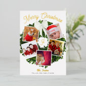 Frohe Weihnachtskranz 5 Foto Personalisiert, Gold Folieneinladung (Stehend vorne)