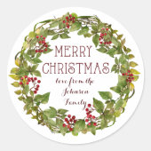 Frohe Weihnachtskranz-Aufkleber Runder Aufkleber (Vorderseite)