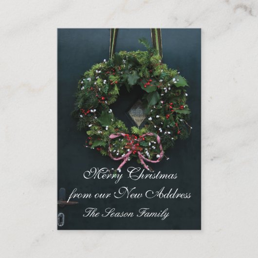 Frohe Weihnachtskranz aus unserer neuen Adresse Begleitkarte (Vorderseite)