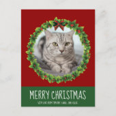 Frohe Weihnachtskranz Niedliches Custom Cat Foto R Postkarte (Vorderseite)