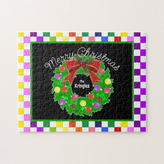 Frohe Weihnachtskranz Personalisiert farbenfroh Puzzle (Horizontal)