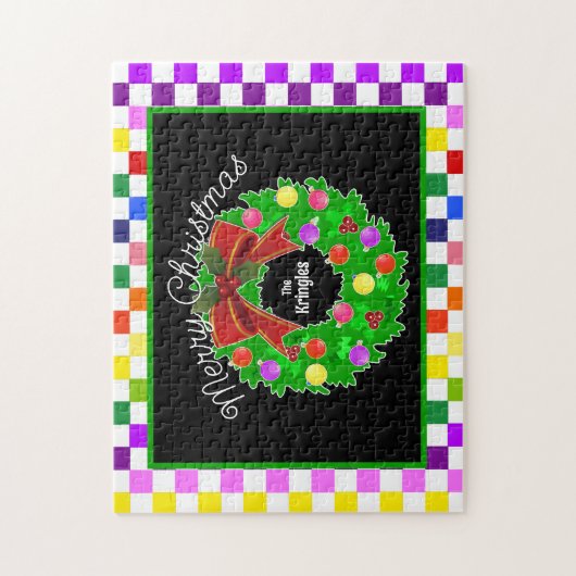Frohe Weihnachtskranz Personalisiert farbenfroh Puzzle (Vertikal)
