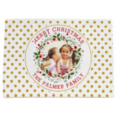Frohe Weihnachtskranz und Goldpolka Punkt Foto Große Geschenktüte (Vorderseite)