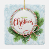 Frohe Weihnachtskranz und Schneeflocken Keramikornament (Rückseite)
