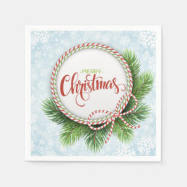 Frohe Weihnachtskranz und Schneeflocken Serviette