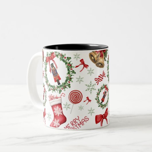 Frohe Weihnachtskraut Strumpfs Candy Bow Tasse (Vorderseite Links)