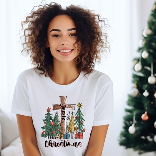 Frohe Weihnachtskreuz und T - Shirt Bäume