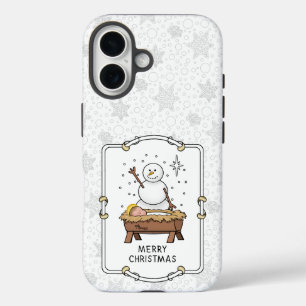 Frohe Weihnachtskrippe Baby Jesus Snowman iPhone 16 Hülle