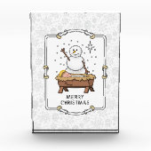 Frohe Weihnachtskrippe Baby Jesus Snowman Fotoblock (Vorderseite)
