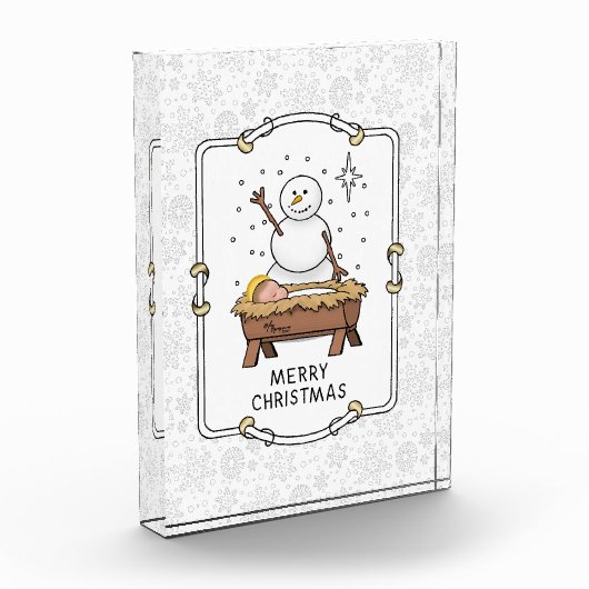Frohe Weihnachtskrippe Baby Jesus Snowman Fotoblock (Links)