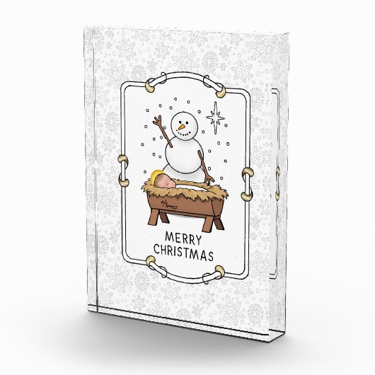 Frohe Weihnachtskrippe Baby Jesus Snowman Fotoblock (Rechts)