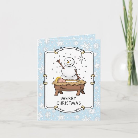 Frohe Weihnachtskrippe Baby Jesus Snowman Karte (Vorderseite)