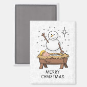 Frohe Weihnachtskrippe Baby Jesus Snowman Magnet (Vorderseite/Rückseite)
