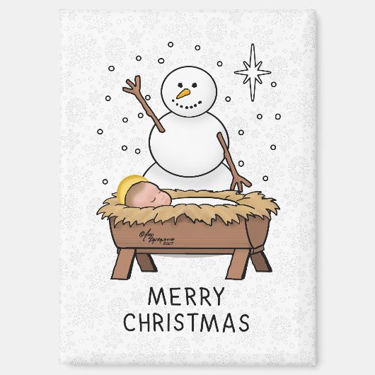 Frohe Weihnachtskrippe Baby Jesus Snowman Magnet (Vorderseite)