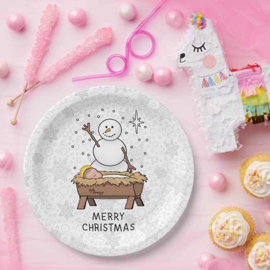 Frohe Weihnachtskrippe Baby Jesus Snowman Pappteller (Party)