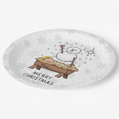 Frohe Weihnachtskrippe Baby Jesus Snowman Pappteller (Schrägansicht)