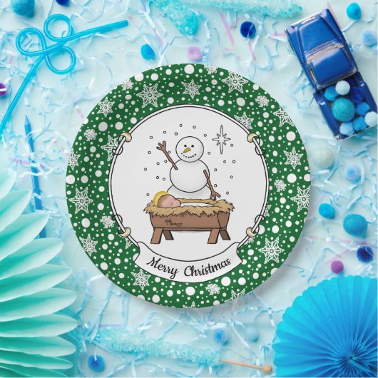 Frohe Weihnachtskrippe Baby Jesus Snowman Pappteller (Party)