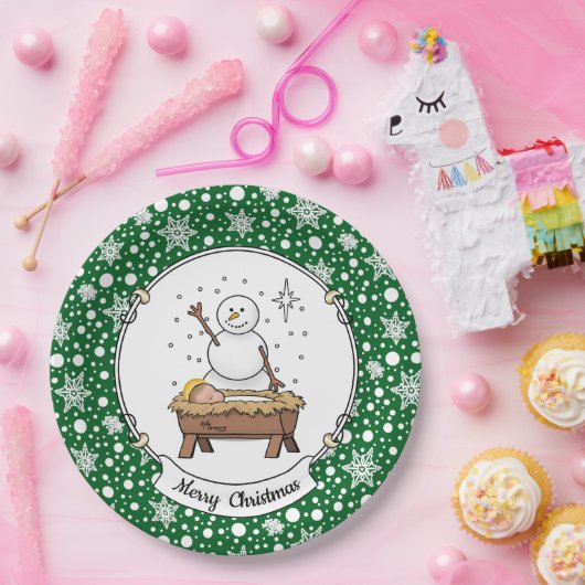 Frohe Weihnachtskrippe Baby Jesus Snowman Pappteller (Party)