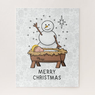 Frohe Weihnachtskrippe Baby Jesus Snowman Puzzle
