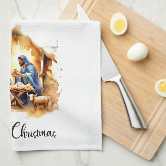 Frohe Weihnachtskrippe Geschirrtuch (Viertel Falte)