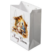 Frohe Weihnachtskrippe Mittlere Geschenktüte (Vorderseite Schrägansicht)