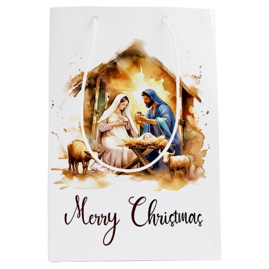 Frohe Weihnachtskrippe Mittlere Geschenktüte (Vorderseite)