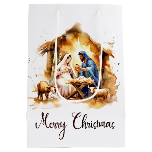 Frohe Weihnachtskrippe Mittlere Geschenktüte (Rückseite)