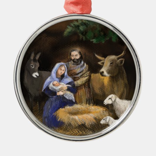 Frohe Weihnachtskrippe Ornament Aus Metall (Vorne)
