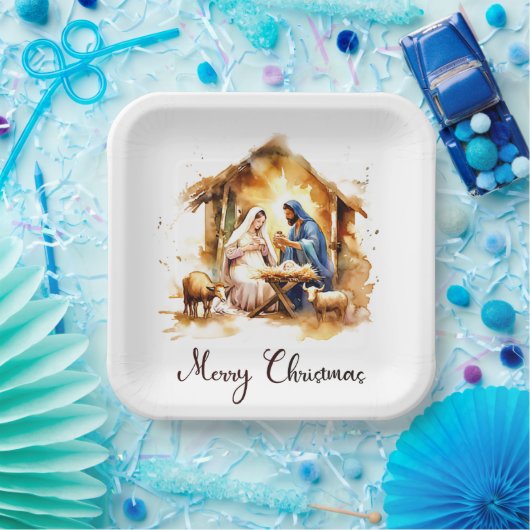 Frohe Weihnachtskrippe Pappteller (Party)